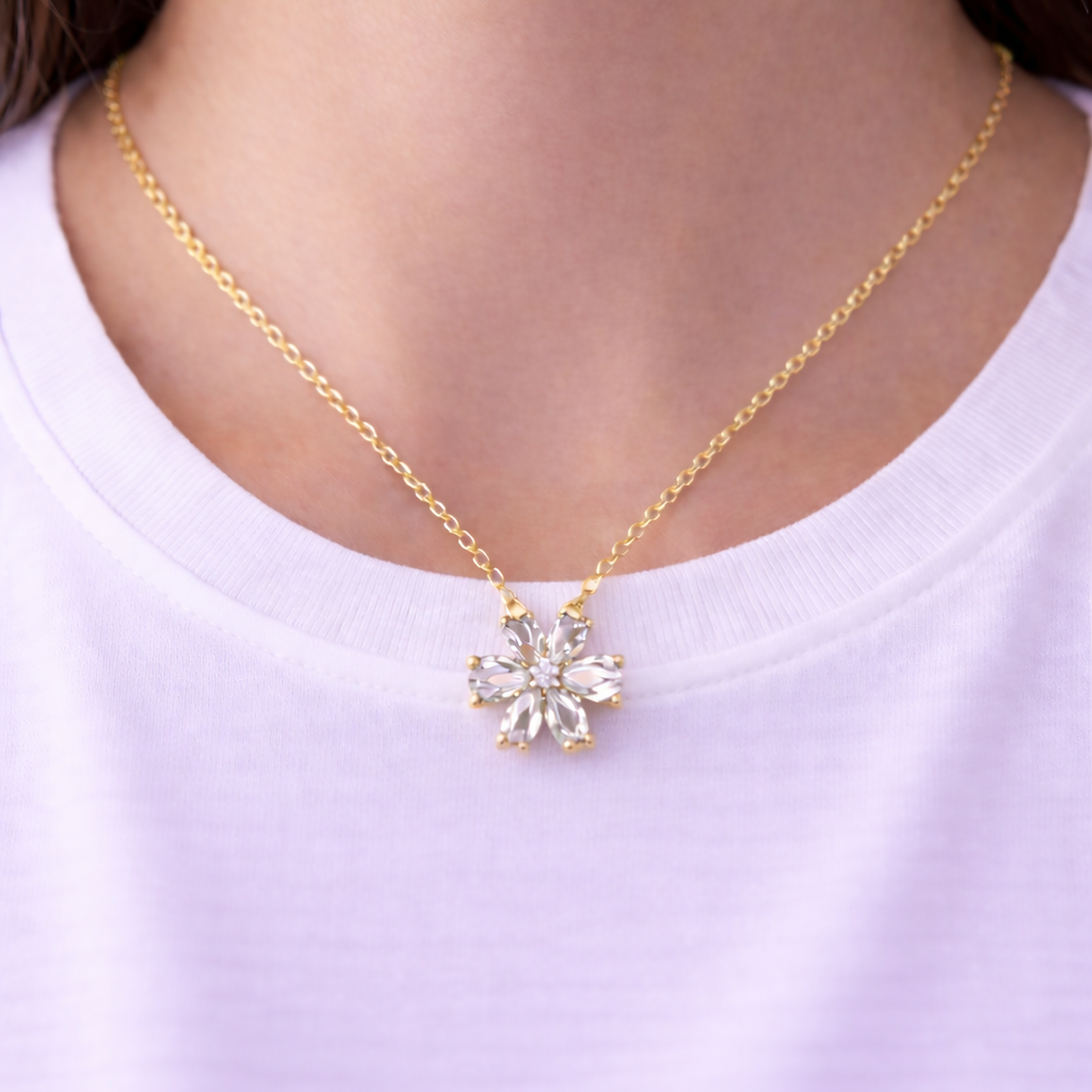 Clear Cubic Zirconia Flower Necklace