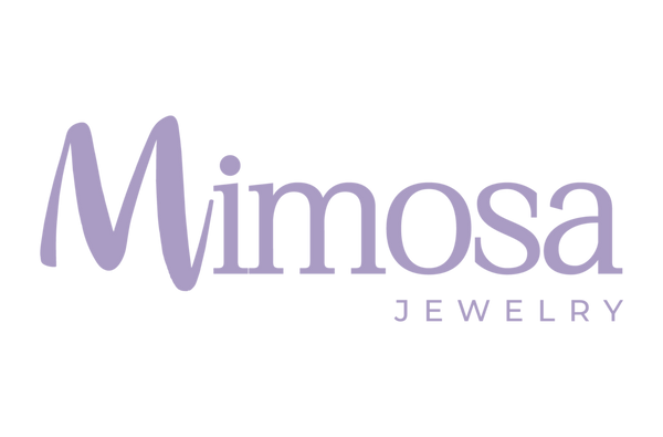 Mimosa Jewelry logo in purple on a white background