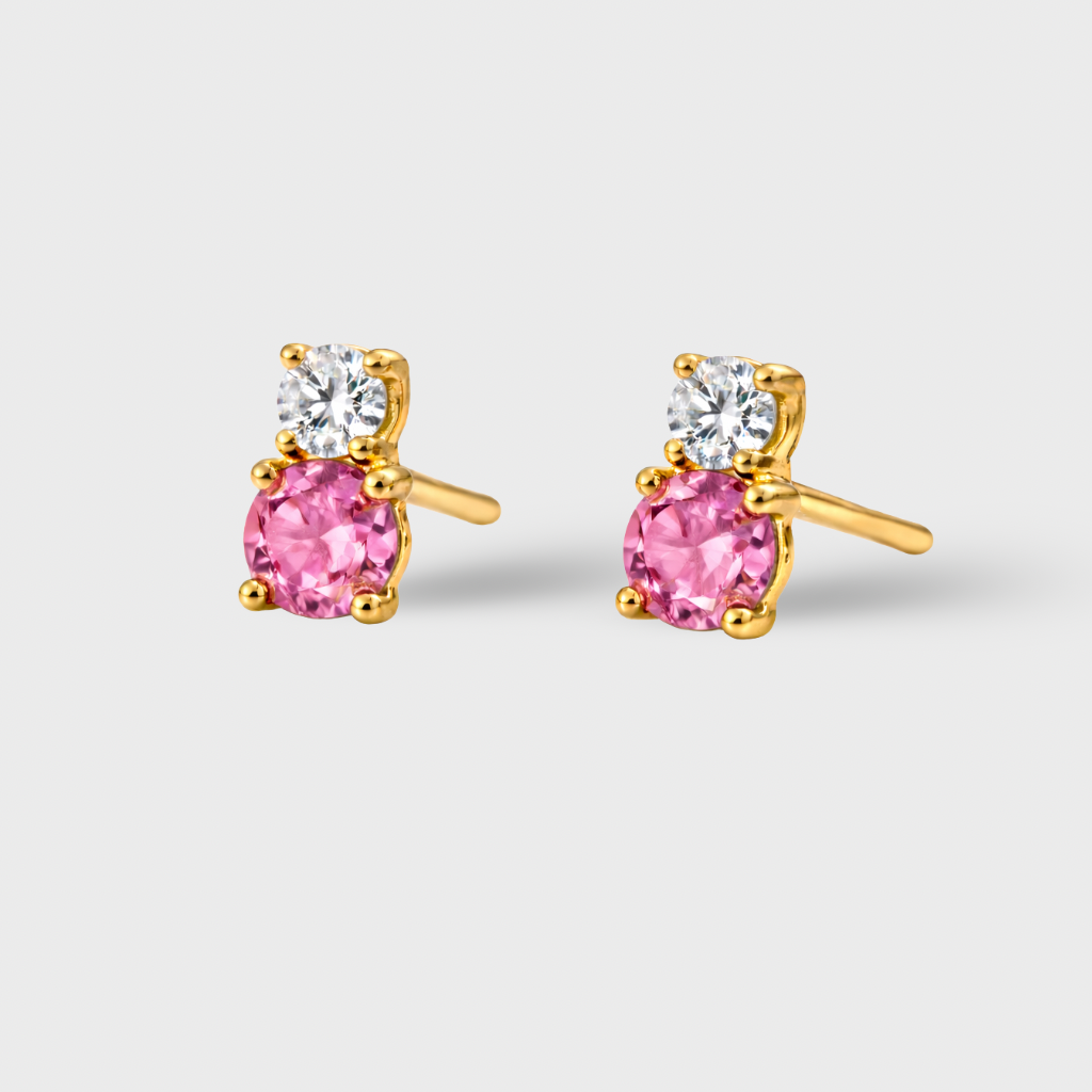 Rose Cubic Zirconia Duo Stud Earrings