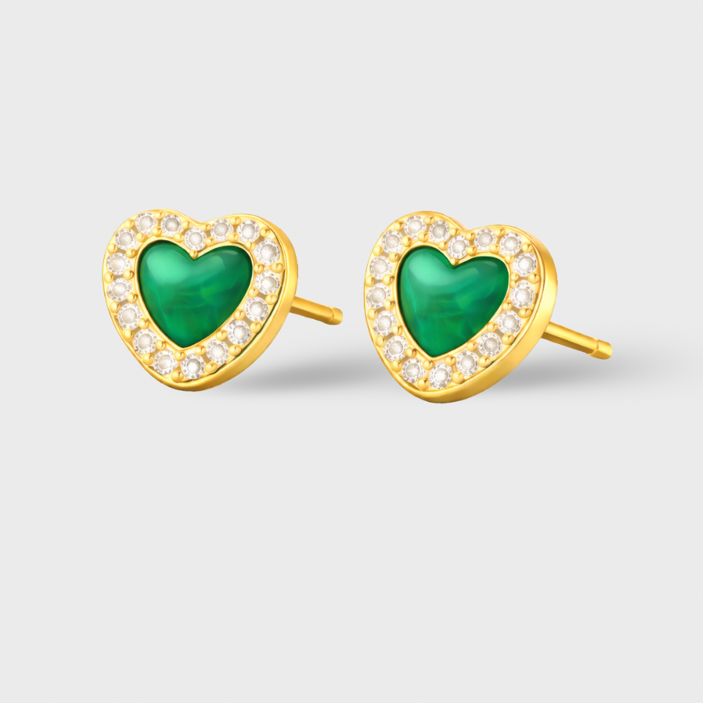 Malachite Heart Cubic Zirconia Stud Earrings