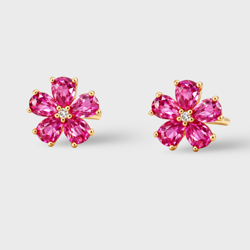 Rose Cubic Zirconia Flower Stud Earrings