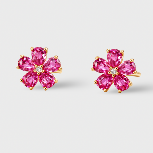 Rose Cubic Zirconia Flower Stud Earrings