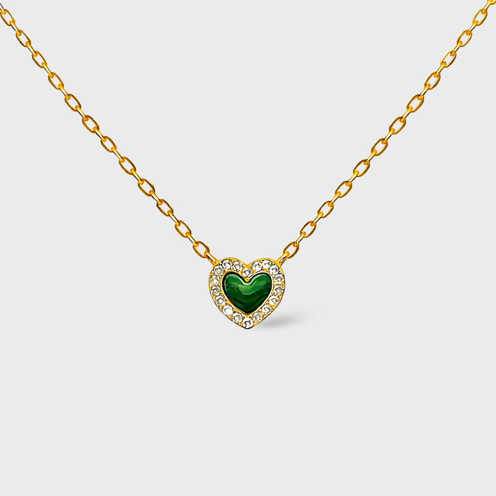 Malachite Cubic Zirconia Heart Necklace