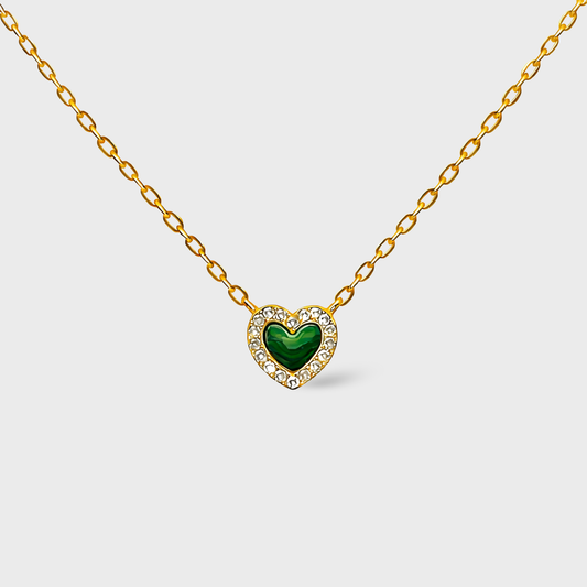 Malachite Cubic Zirconia Heart Necklace