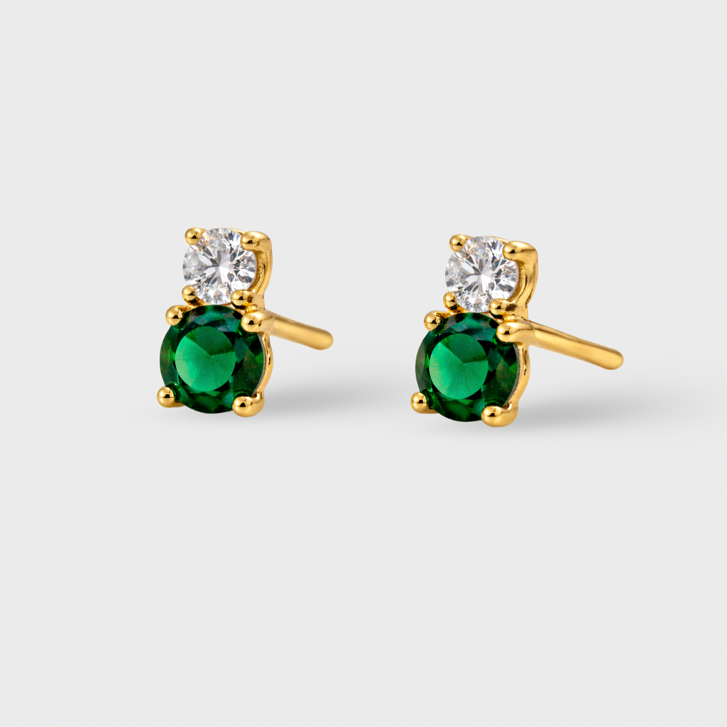 Green Cubic Zirconia Duo Stud Earrings