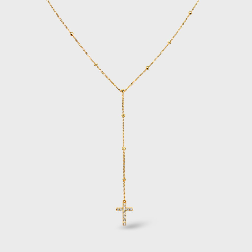 Rosary Necklace with Cubic Zirconia Cross