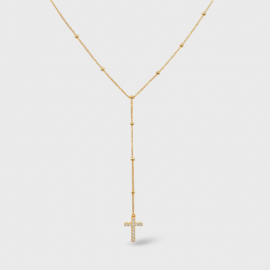 Rosary Necklace with Cubic Zirconia Cross