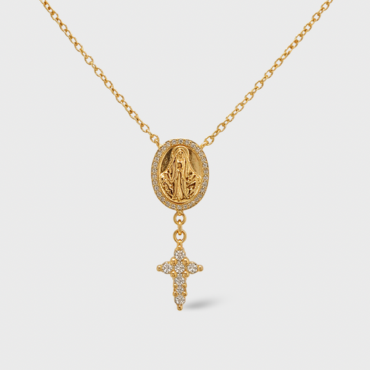 Miraculous Medal Necklace with Cubic Zirconia Cross