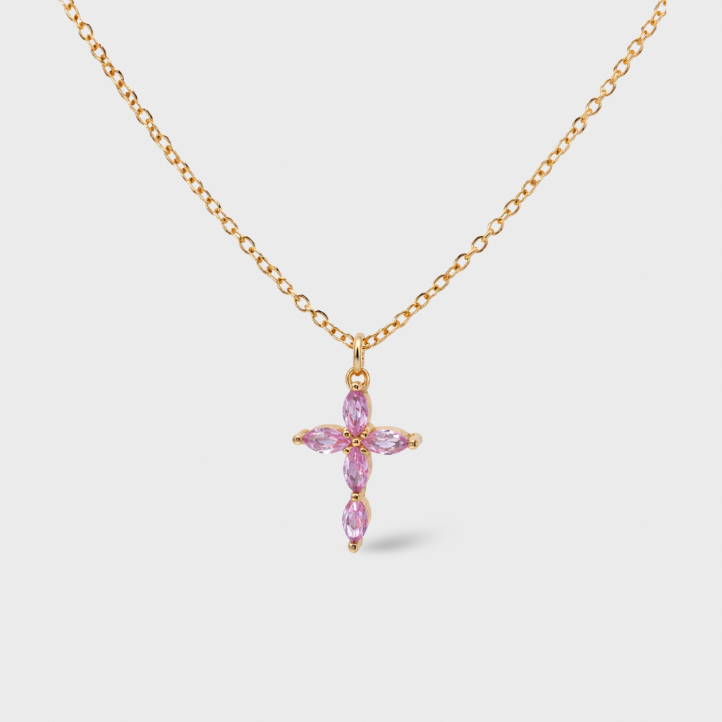Rose Cubic Zirconia Cross Necklace