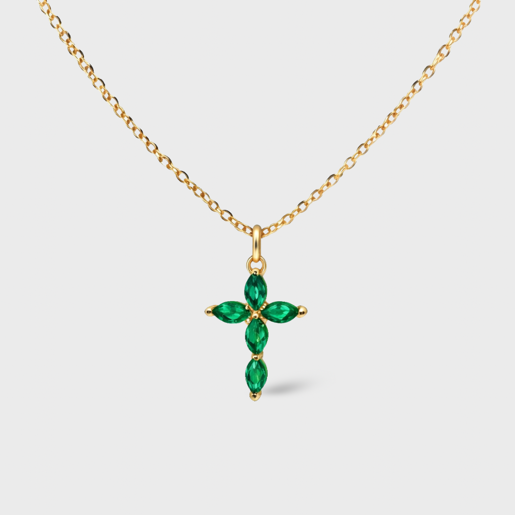 Green Cubic Zirconia Cross Necklace