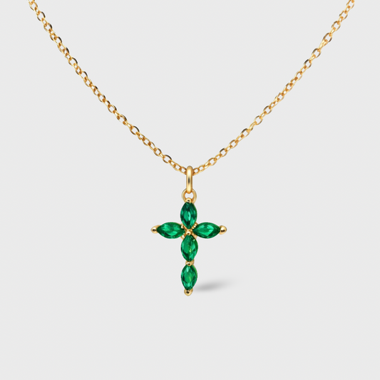 Green Cubic Zirconia Cross Necklace