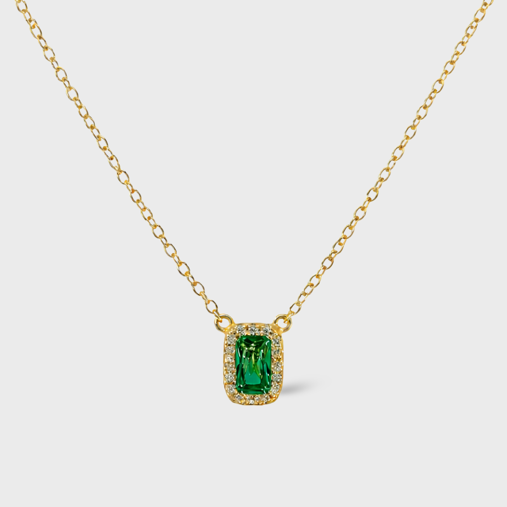 Green Emerald-Cut Cubic Zirconia Necklace