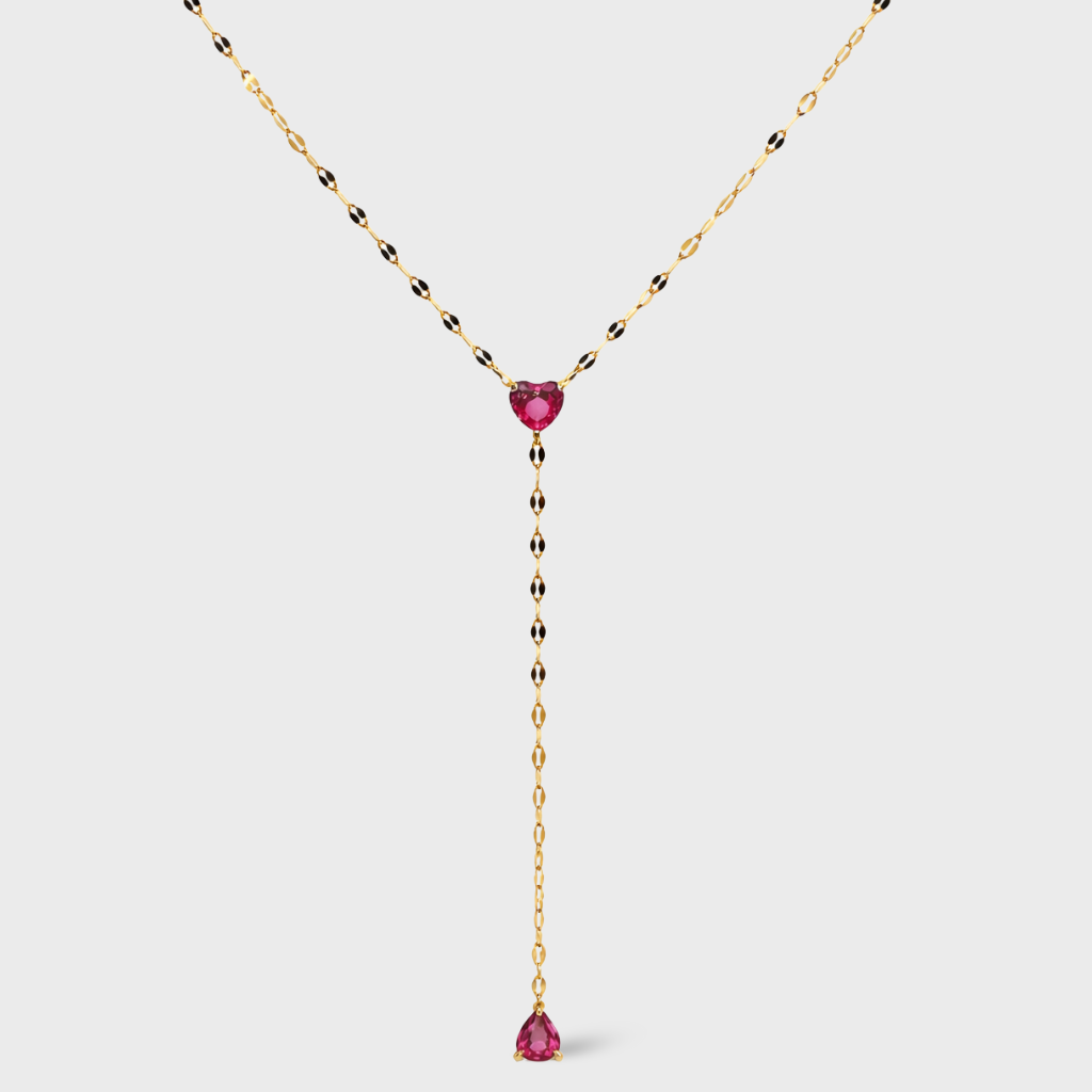 Rose Cubic Zirconia Heart Lariat Necklace