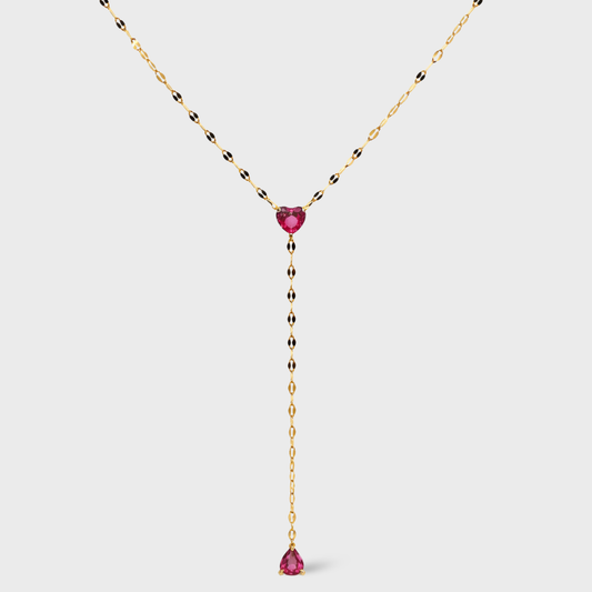 Rose Cubic Zirconia Heart Lariat Necklace