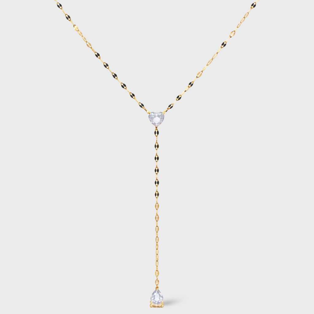 Cubic Zirconia Heart Lariat Necklace