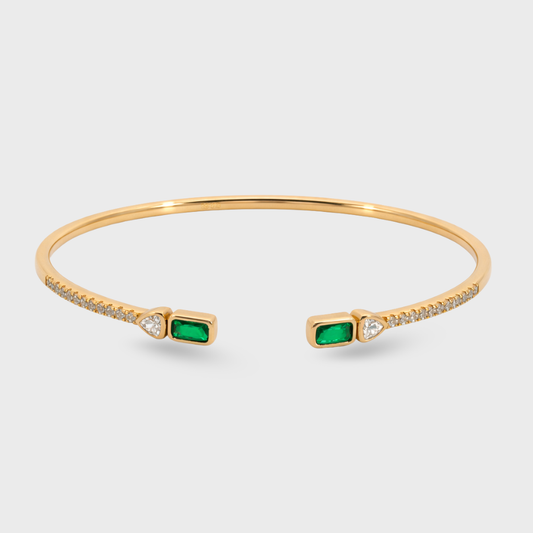Emerald-Cut Green Cubic Zirconia Open Bangle