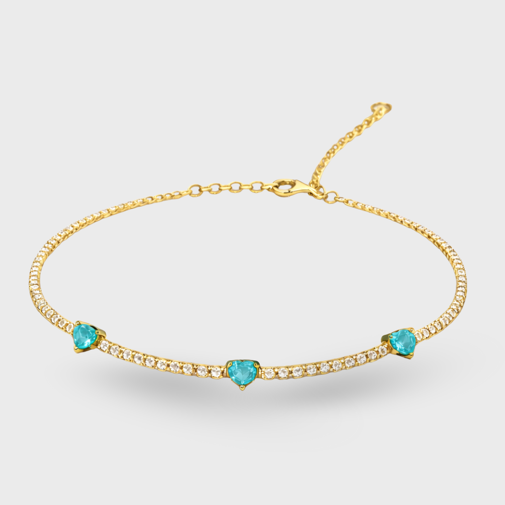 Blue Cubic Zirconia Three-Heart Tennis Bracelet
