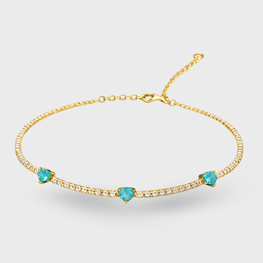 Blue Cubic Zirconia Three-Heart Tennis Bracelet