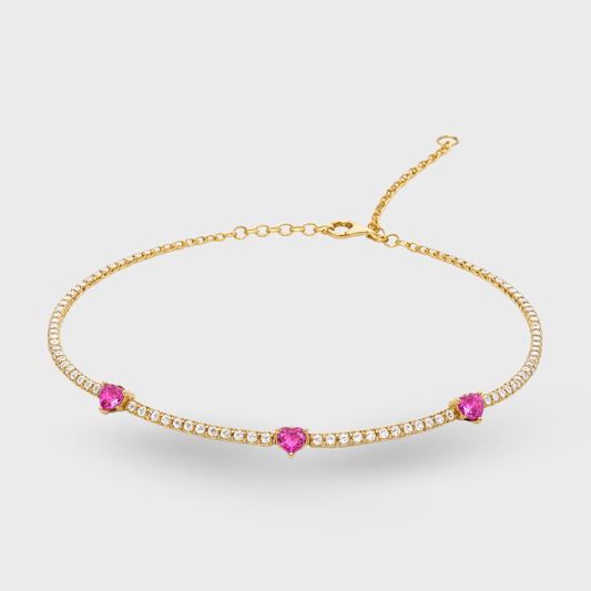 Rose Cubic Zirconia Three-Heart Tennis Bracelet
