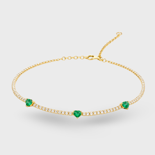 Green Cubic Zirconia Three-Heart Tennis Bracelet