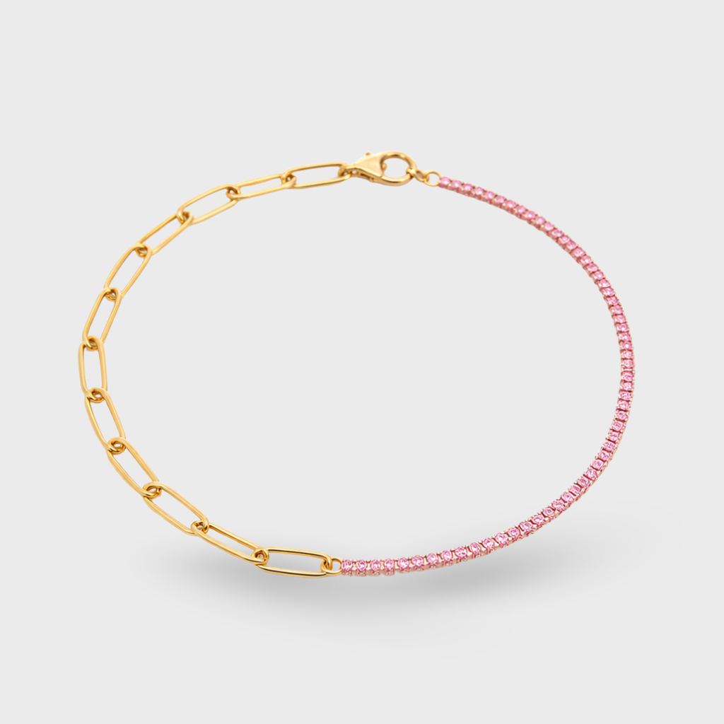 Half Paperclip & Rose Cubic Zirconia Tennis Bracelet