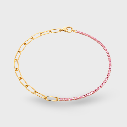 Half Paperclip & Rose Cubic Zirconia Tennis Bracelet