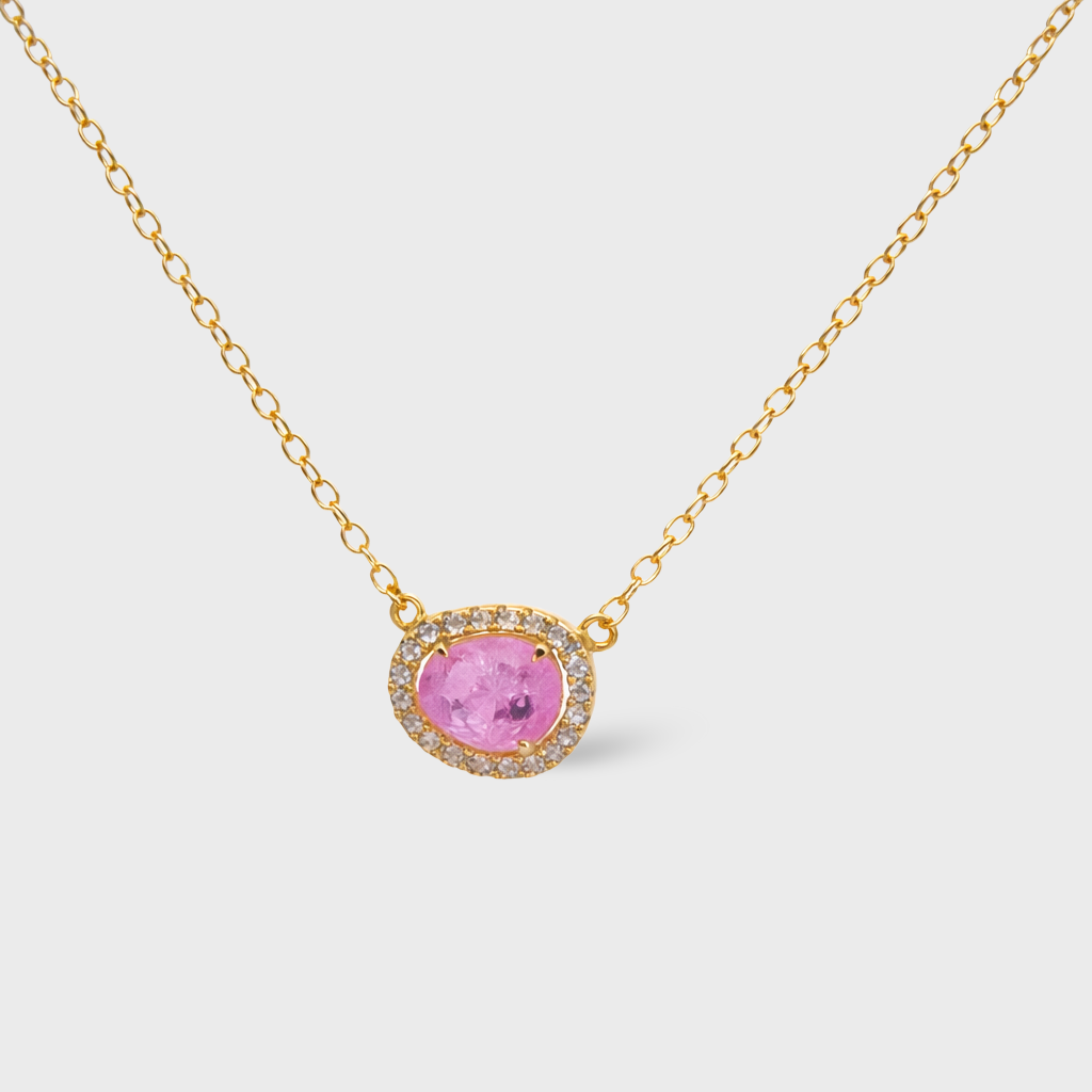 Rose Cubic Zirconia Halo Necklace