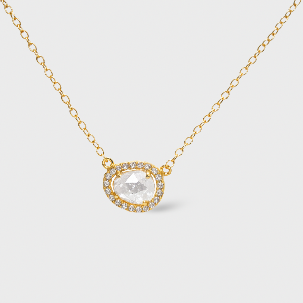Clear Cubic Zirconia Halo Necklace