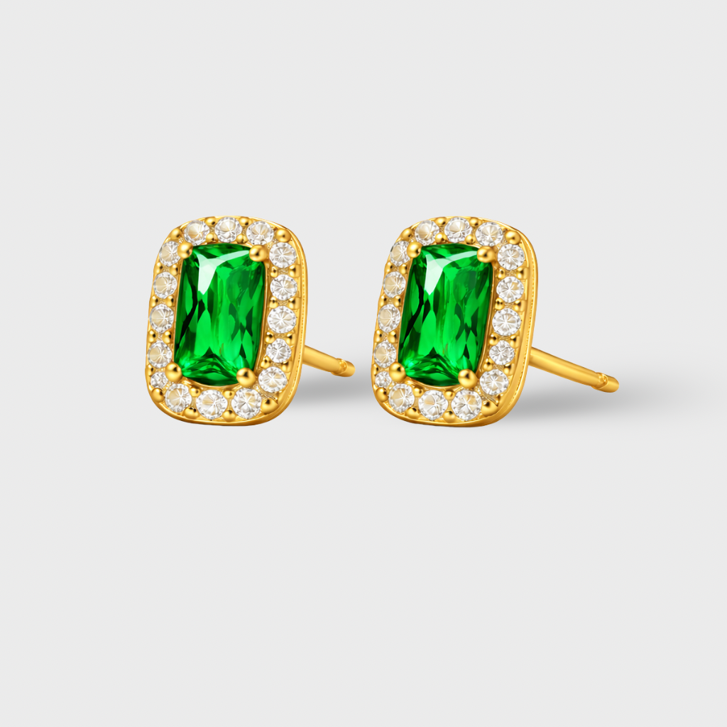 Emerald-Cut Green Cubic Zirconia Stud Earrings