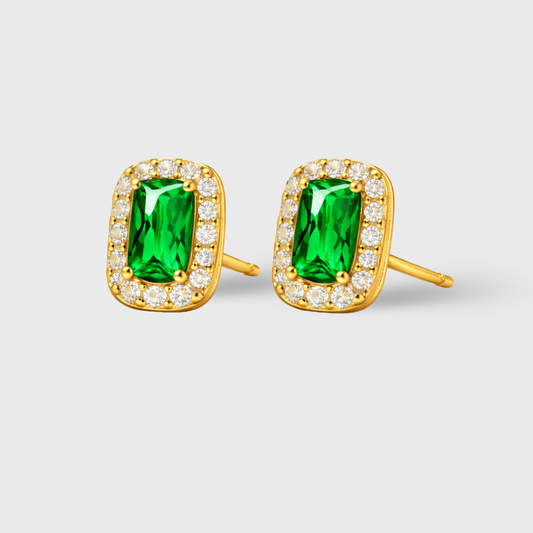 Emerald-Cut Green Cubic Zirconia Stud Earrings