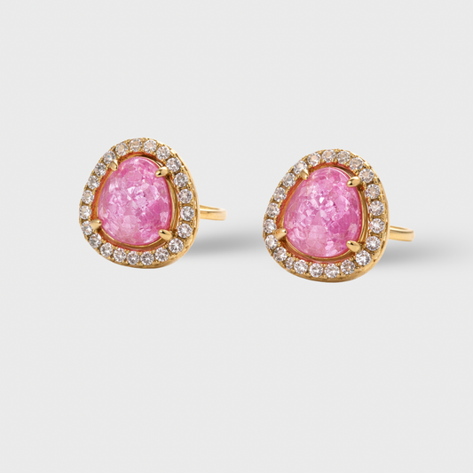 Rose Cubic Zirconia Halo Stud Earrings