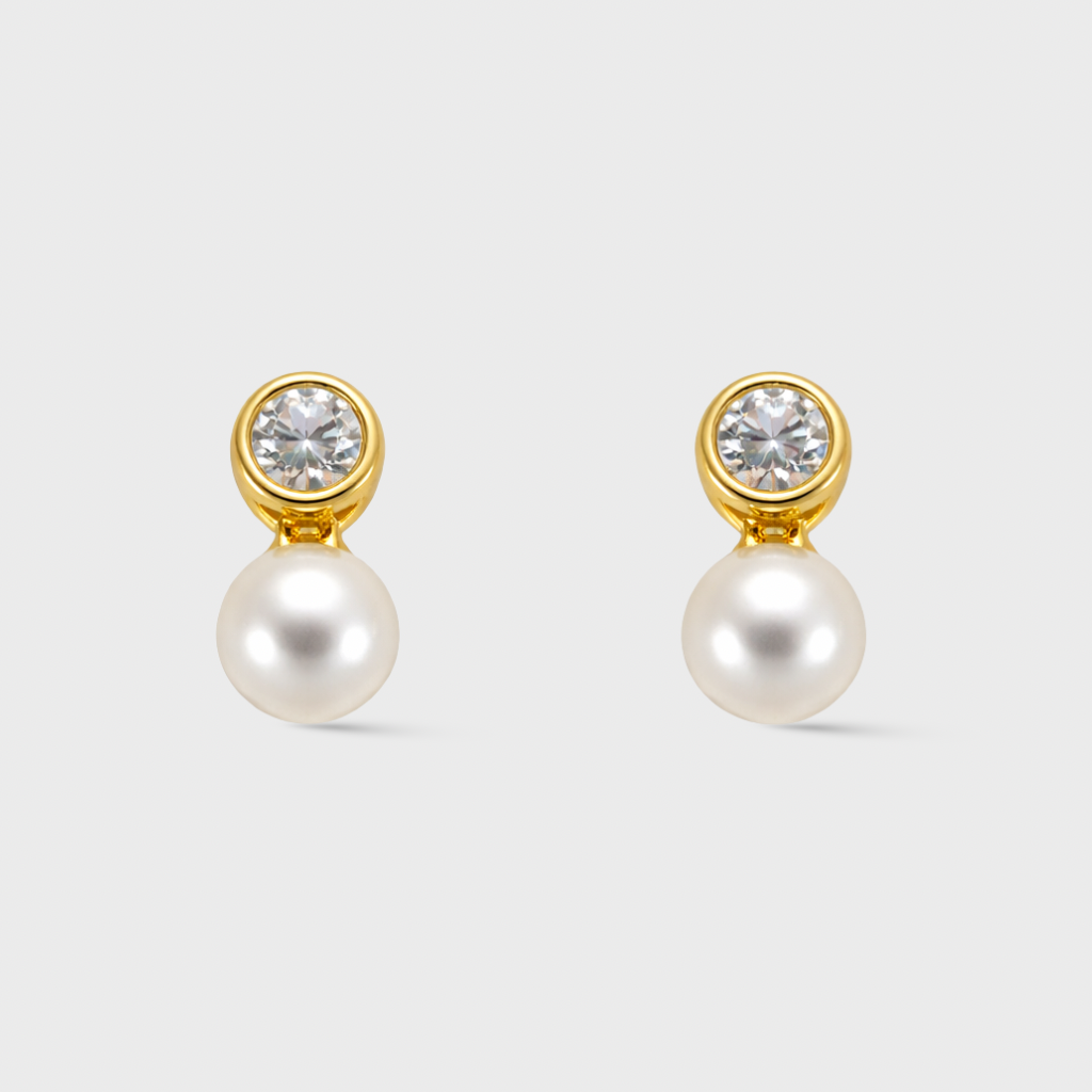 Pearl & Cubic Zirconia Drop Earrings