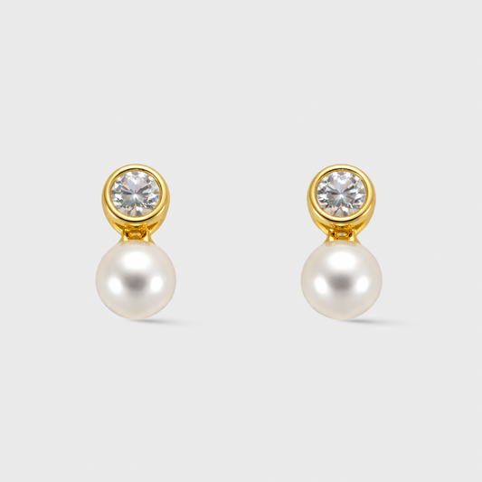 Pearl & Cubic Zirconia Drop Earrings