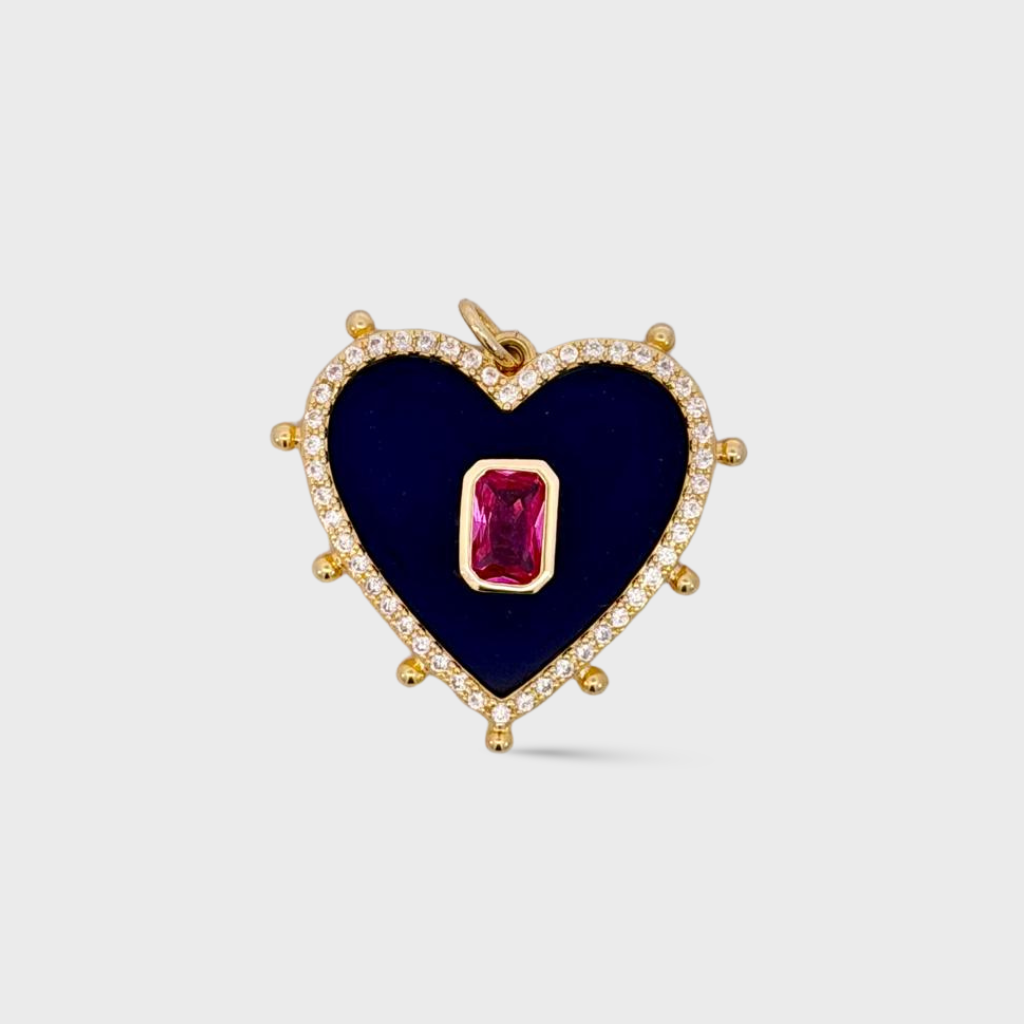 Heart Pendant with Blue Enamel & Pink CZ