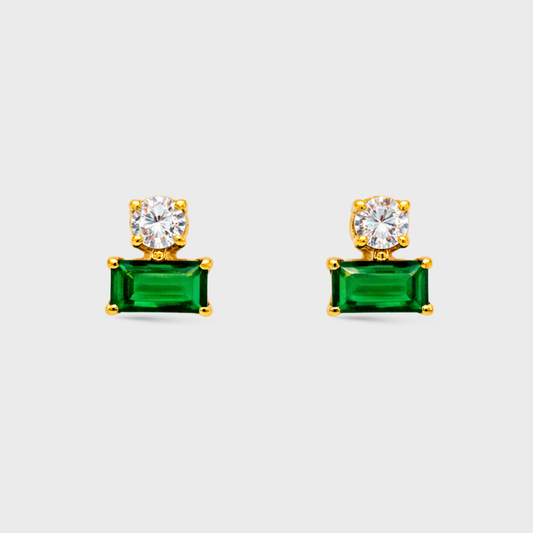 Green Baguette Point Studs