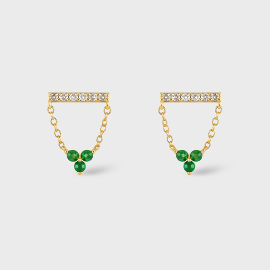 Emerald Drop Chain Earrings