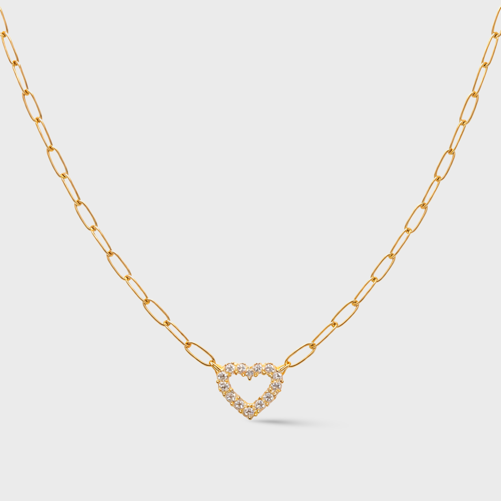 Paperclip Cubic Zirconia Heart Necklace