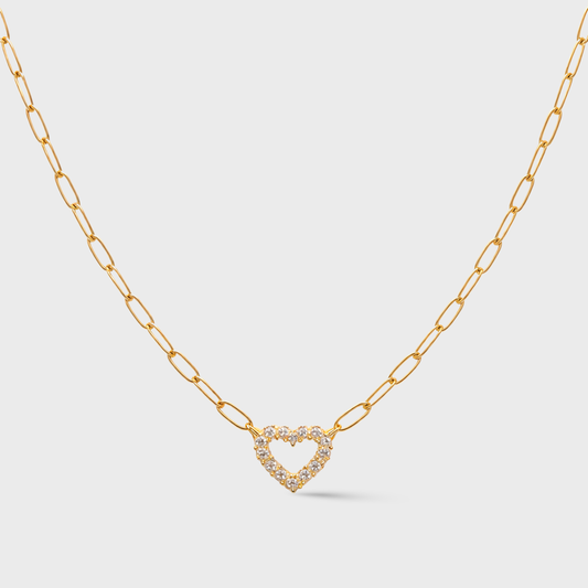 Paperclip Cubic Zirconia Heart Necklace